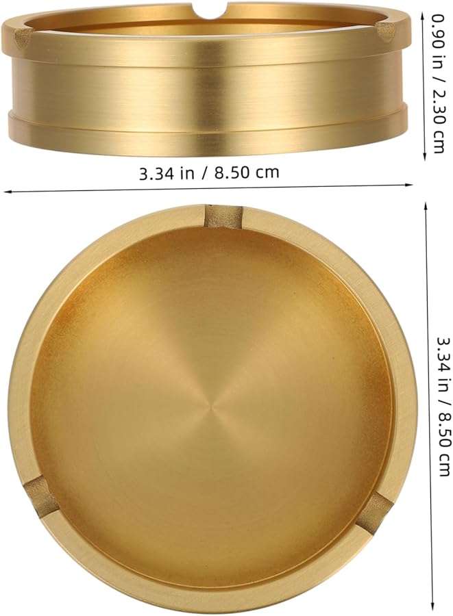 Brass Ashtray Vintage Round Ash Holder Compact Elegant Design For Home Office Patio Garden Decor - Image 2